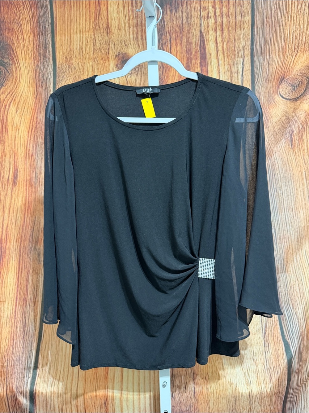 MSK Sheer Angel Sleeve Blouse Size M Sparkly Buckle